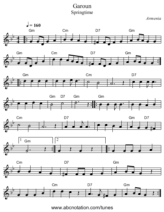 Garoun - staff notation