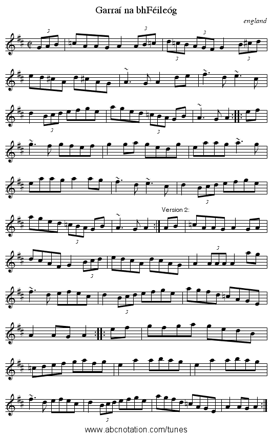 Garra&iacute; na bhF&eacute;ile&oacute;g - staff notation