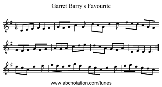 Garret Barry's Favourite - staff notation