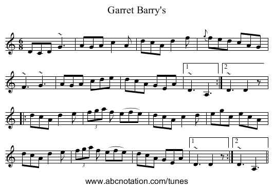 Garret Barry's - staff notation