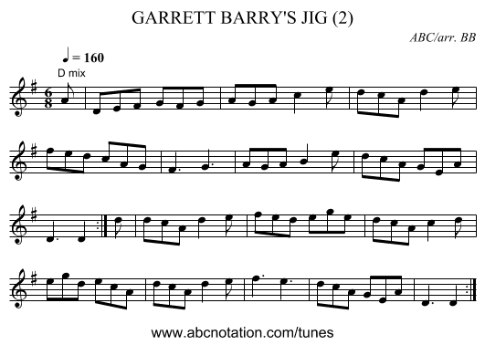 GARRETT BARRY'S JIG (2) - staff notation