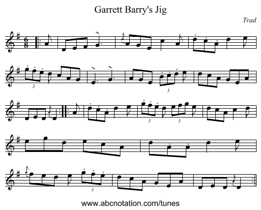 Garrett Barry's Jig - staff notation
