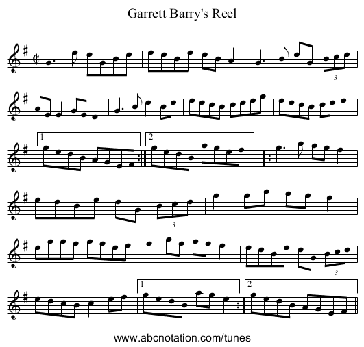 Garrett Barry's Reel - staff notation