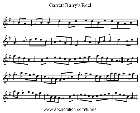 Garrett Barry's Reel - staff notation