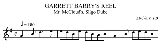 GARRETT BARRY'S REEL - staff notation