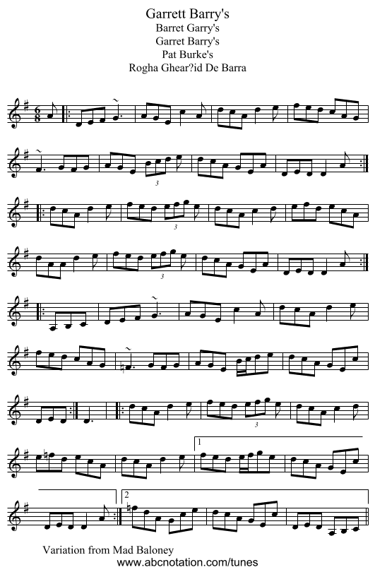 Garrett Barry's - staff notation