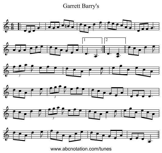 Garrett Barry's - staff notation