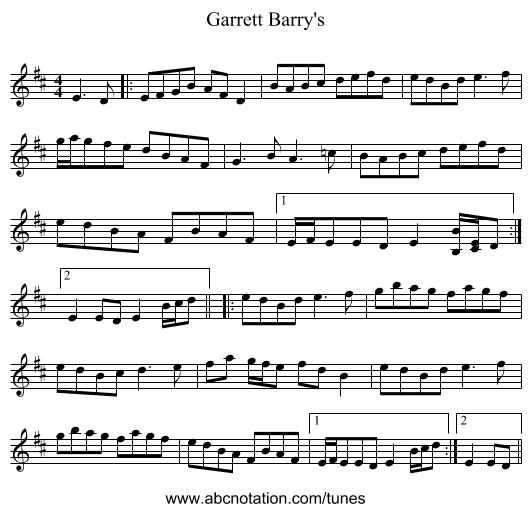 Garrett Barry's - staff notation