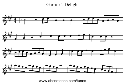 Garrick's Delight - staff notation