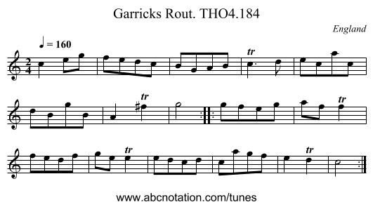 Garricks Rout. THO4.184 - staff notation