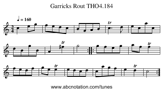 Garricks Rout THO4.184 - staff notation