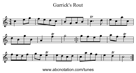 Garrick's Rout - staff notation