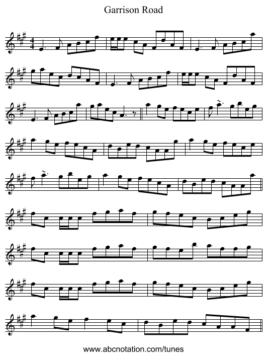 Garrison Road - staff notation