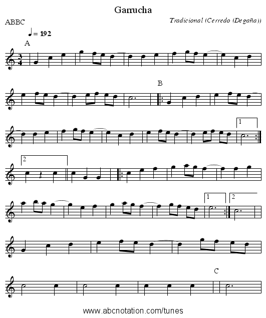Garrucha - staff notation