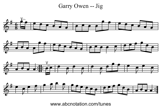 Garry Owen -- Jig - staff notation