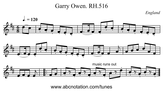 Garry Owen. RH.516 - staff notation
