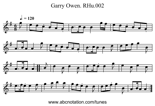 Garry Owen. RHu.002 - staff notation