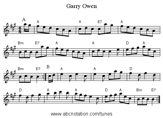 Garry Owen - staff notation