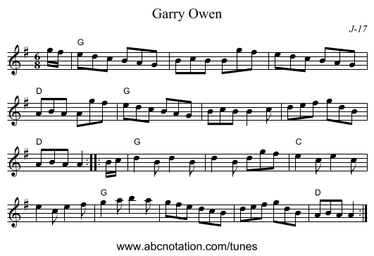 Garry Owen - staff notation