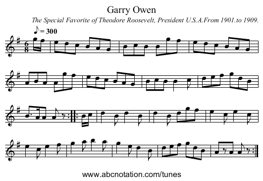 Garry Owen - staff notation