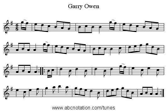 Garry Owen - staff notation