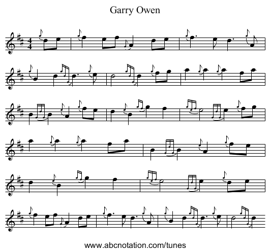 Garry Owen - staff notation