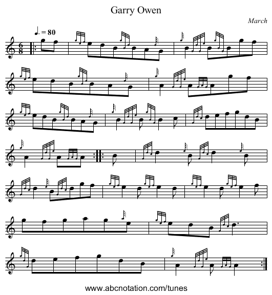 Garry Owen - staff notation