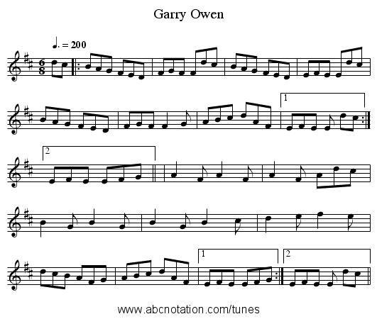 Garry Owen - staff notation
