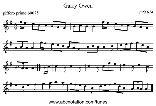 Garry Owen - staff notation