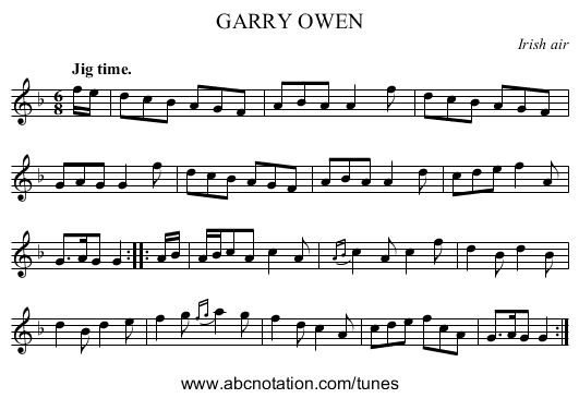 GARRY OWEN - staff notation