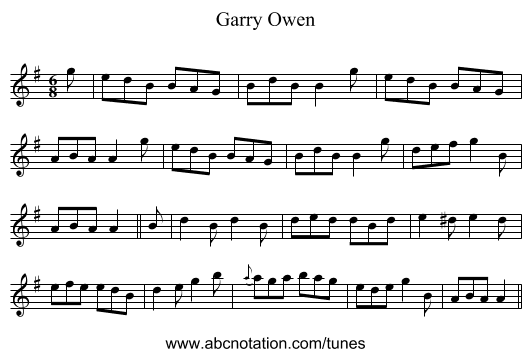 Garry Owen - staff notation