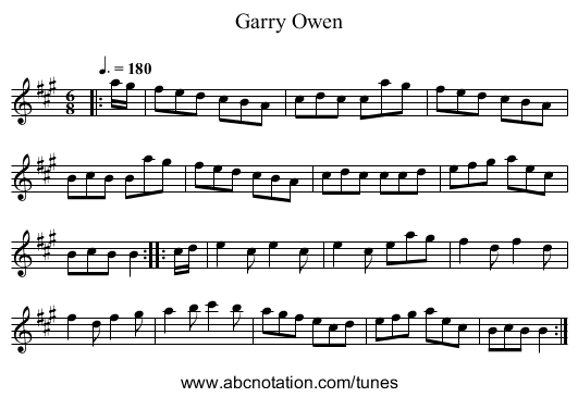 Garry Owen - staff notation