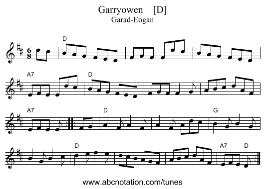 Garryowen    [D] - staff notation