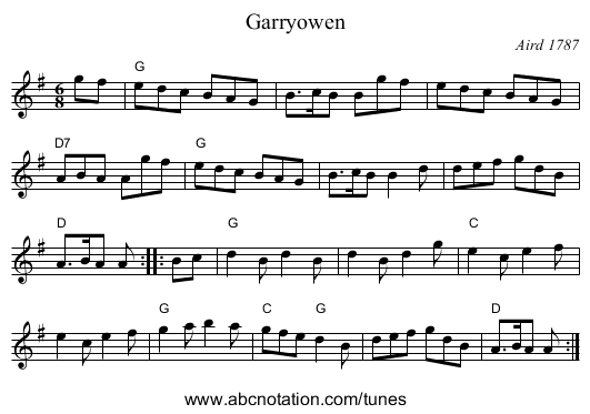 Garryowen - staff notation