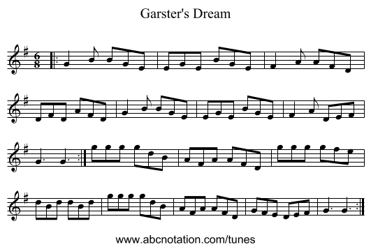 Garster's Dream - staff notation