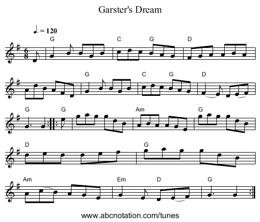 Garster's Dream - staff notation