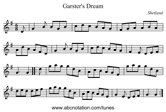 Garster's Dream - staff notation