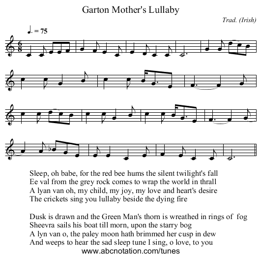 Garton Mother's Lullaby - staff notation