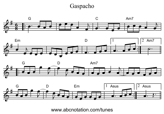 Gaspacho - staff notation