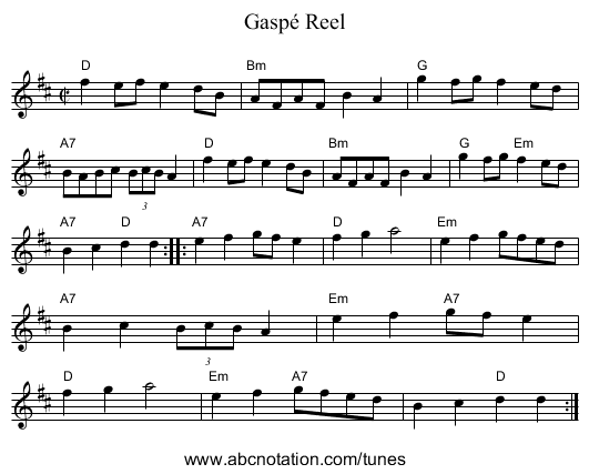 Gaspé Reel - staff notation