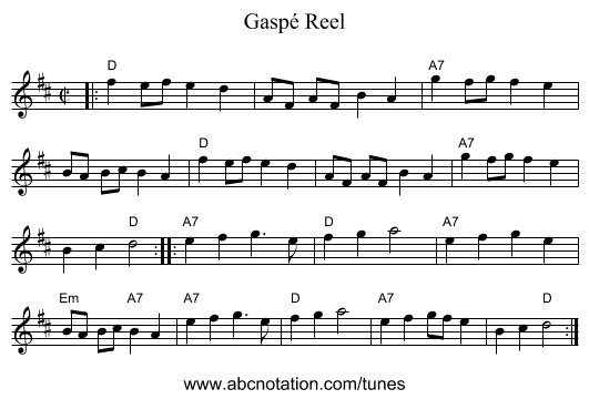 Gasp&eacute; Reel - staff notation