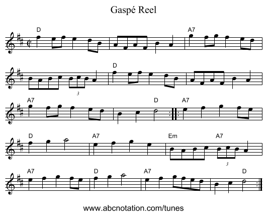 Gaspé Reel - staff notation