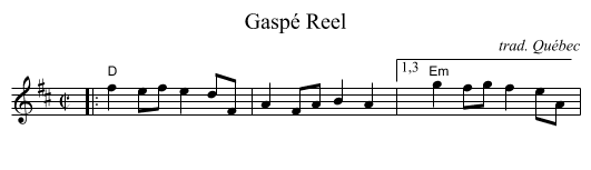 Gasp&eacute; Reel - staff notation