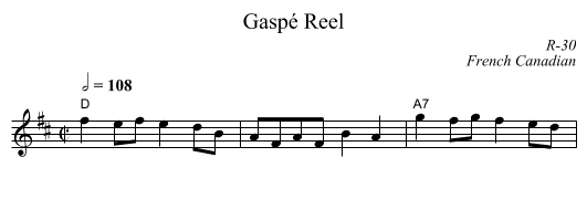 Gasp&eacute; Reel - staff notation