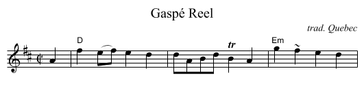 Gasp&eacute; Reel - staff notation