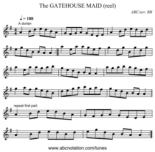 GATEHOUSE MAID (reel), The - staff notation