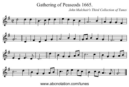 Gathering of Peascods 1665. - staff notation