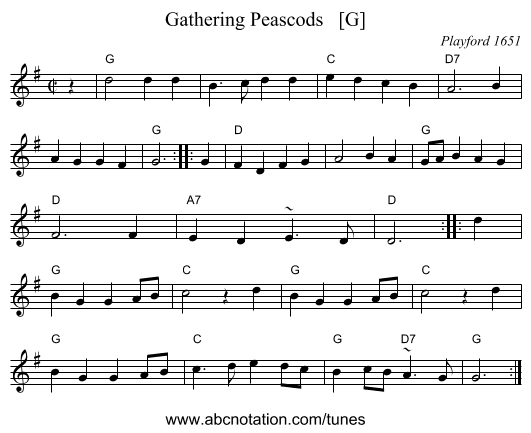 Gathering Peascods   [G] - staff notation