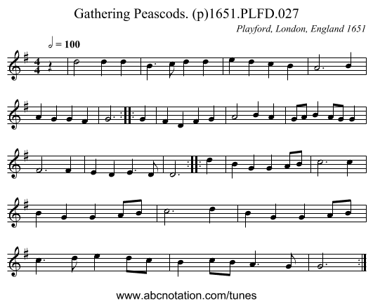 Gathering Peascods. (p)1651.PLFD.027 - staff notation
