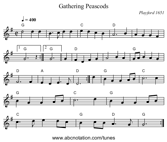 Gathering Peascods - staff notation